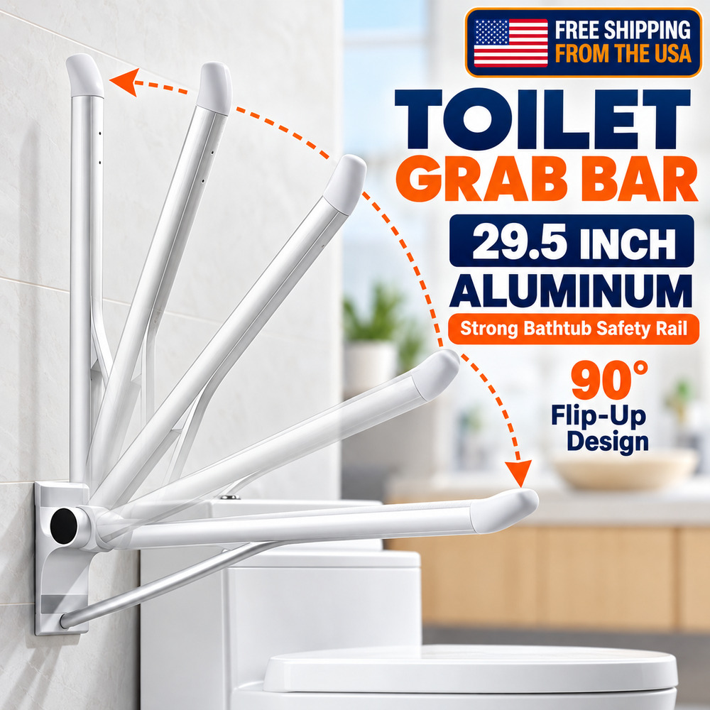 29.5" Aluminum Toilet Grab Bar Flip Up Bathroom Bathtub Safety Rail Wall Mounted